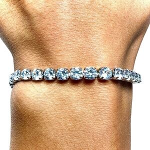 Silver Tennis Bracelet Round CZ Dainty Silver Plated Bracelet Gift